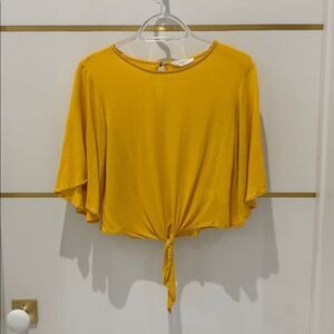 ELODIE nordstrom yellow short sleeve top mustard crop top front tie shirt